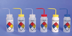 Safety Labeled Wide Mouth 4-Color Wash Bottles