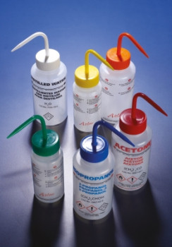 Azlon® Multilingual Wash Bottles, Non-Venting, Wide Neck, LDPE