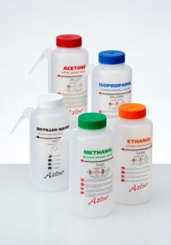 Azlon® Multilingual Vented Cap Round Integral Wash Bottle, LDPE